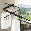 BESy Tri-Fold Foldable Clothes Drying Rack Retractable Hanging Collapsible Dryer Hanger Racks for Laundry Balcony Bathroom Space Saver Outdoor Indoor 20 Clips Aluminum Alloy Wall Mounted Matte Black by CozyNest Decor