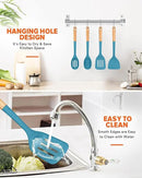 Silicone Cooking Utensils Set, Perfectly Angled for Frying, Mixing,Serving,Draining,Turning and Stirring, BPA-Free Matte Silicone, Wood Handles, Safe for Nonstick Cooking Surfaces,4 Pack (Blue) by CozyNest Decor