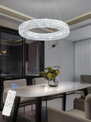 Dia 32" Ring Crystal Chandelier Modern Silver Ring Chandelier Adjustable Height Luxury Crystal Pendant Ceiling Light Fixture for Dining Living Room Bedroom by CozyNest Decor