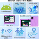 Kids Tablet 10.1 inch Android 14 Octa-Core 64GB 6000mAh Kids Space Parental Control 1280 * 800 HD Touchscreen Shockproof Case Dual Camera Gift for Toddler Children (Purple) by TinyTreasures Baby Boutique