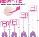 Kids Basketball Hoop with Stand, Adjustable Basketball Set, Toddler Basketball Toys for Boys Age 3 4 5 6 7 8, Indoor Outdoor Backyard Sport Game Gifts Pink by TinyTreasures Baby Boutique