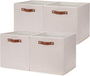 HNZIGE Foldable Storage Cubes Bins for Organizing, Set of 4, Fabric Cube Canvas Storage Bins 11 x11, Collapsible Bins for Organization with Handles for Shelf Nursery(Beige) by TinyTreasures Baby Boutique