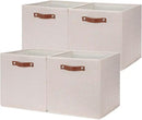 HNZIGE Foldable Storage Cubes Bins for Organizing, Set of 4, Fabric Cube Canvas Storage Bins 11 x11, Collapsible Bins for Organization with Handles for Shelf Nursery(Beige) by CozyNest Decor