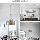 WUZUPS Nickel Chandelier Rustic Farmhouse Industrial Round Ceiling Pendant LED Light Fixture Electroplated Gray Glass Shade for Dining Room Kitchen Island Foyer Entryway, H 20.9" W 15.9", E26 Base by CozyNest Decor