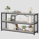 LVB Long Console Table with Storage, Farmhouse Rustic Skinny Entryway Table, Modern Wood Metal Hallway Sofa Table with Shelf, Industrial Narrow Couch Entry Table for Foyer Living Room, Light Grey, 63 by CozyNest Decor