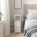 TUTOTAK Small Narrow LED End Table with Charging Station, Side Table Outlets, Nightstand with 2 Cloth Drawers, Couch Table, for Living Room, Bedroom, Bedside, White TB01BW085L by CozyNest Decor