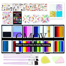 Face Painting Kit for Kids & Adults, Non-Toxic Water Based Face Paint Palette with12 Rainbow Split Cakes +4 Sequins Gels, Includes Brush, Stencils, Gem Sponge & Glow Stickers Halloween Body Paint by TinyTreasures Baby Boutique