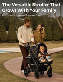 Momcozy ChangeGo Baby Stroller, Convertible Single-to-Double-to-Wagon Stroller with 23 Configurations, Seat Included, Large PU Wheels, All-Wheel Suspension ＆ Extendable UPF50+ Canopy by TinyTreasures Baby Boutique