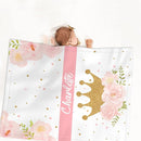 Personalized Baby Girl Crib Bedding Set – Custom Name 3-Piece Nursery Bedding with Crown with Flower, Flannel Blanket, Fitted Sheet & Pillowcase – Shower Gift for Baby Infant & Toddler by TinyTreasures Baby Boutique