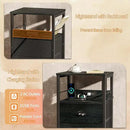 Furologee Nightstand Set of 2, Black Oak, with Charging Station and USB Ports, Side Tables with 2 Fabric Drawers, Bedside Tables with Storage Shelf & Hooks, for Living Room/Bedroom by CozyNest Decor