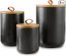 Black Canister Sets for Kitchen, 3pcs Ceramic Canisters with Airtight Wooden Lid, Food Storage Jar, Large Kitchen Storage Containers for Serving Coffee Beans, Tea, Sugar, Salt, Spices by CozyNest Decor
