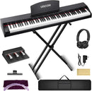 88 Key Digital Piano Keyboard for Beginners - Full Size Semi Weighted Wooden Electric Piano Set with Stand, Triple Pedal, Headphone,Carry Bag - Supports USB-MIDI Connecting (Wood Grain Black) by TinyTreasures Baby Boutique
