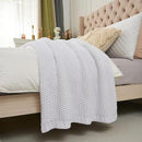 Chunky Cable Knit Throw Blanket Lightweight White 100% Organic Cotton Blanket for Sofa Couch Bed Baby Nursery, Rustic Shabby Chic Modern Farmhouse, Pure White 51” x 63” Give Laundering Bag by CozyNest Decor
