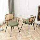 Rattan Dining Room Chairs Set of 2,Mid Century Modern Kitchen Side Chairs,Metal Legs Desk Chairs,Green Modern Corduroy Fabric Accent Chairs with Arms and Rattan Backrest by CozyNest Decor