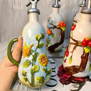 18 Oz Hand Painted Relief Ceramic Olive Oil Bottle Dispenser for Kitchen, Oil and Vinegar Bottle, Seasoning Bottle with Stainless Steel Nozzle, 540mL Oil Container with Handle for Cooking, Light Proof by CozyNest Decor