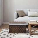 Wicker Storage Basket with Lid, 17.2 Gallon (65L) Small Blanket Basket with Lid, Woven Storage Bin with Handles, Removable Liner, Metal Frame, Foldable, for Bedroom, Laundry Room, Brown