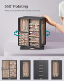 SONGMICS Jewelry Box 360° Rotating, Jewelry Storage Case with 5 Drawers, Jewelry Organizer, Glass Window, Spacious, Vertical Jewelry Storage, Open Design, Great Gift, Slate Gray UJBC170G01 by TinyTreasures Baby Boutique