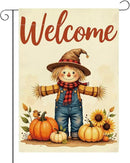 Fall Welcome Garden Flag Autumn Thanksgiving Scarecrow Garden Flag 12x18 inch Double Sided Fall Thankful Flags Holiday Decorations for Yard Lawn Patio (Flay 1810) by GreenHaven Gardens