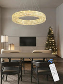 Dia 32" Ring Crystal Chandelier Modern Silver Ring Chandelier Adjustable Height Luxury Crystal Pendant Ceiling Light Fixture for Dining Living Room Bedroom by CozyNest Decor
