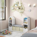 Vabches Kids Bookcase and Bookshelf with Reading Nook, Multifunctional Bookcase with 7 Storage Cubbies 2 Movable Drawers, Bookcases with Seat Cushion for Toy Storage Organizer Children's Room, Bedroom by CozyNest Decor