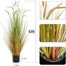 KOL Artificial 5ft 2-Pack Horsetail Reed Grass, 59in Tall Artificial Indoor Outdoor Fake Grass Plant, Home Office Décor Artificial Plants in Pot Faux Plant Greenery, Wedding Decor - Yellow by CozyNest Decor