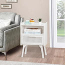 Lerliuo Rattan Nightstands Set of 2, Side Table with Drawer Open Shelf, Cane Accent Bedside End Table with Solid Wood Legs, Mid Century Modern Night Stand for Bedroom, Dorm and Small Spaces (White) by CozyNest Decor
