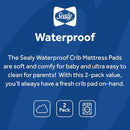 Sealy Baby 2-PACK Fitted Waterproof Infant Crib Mattress Protector Pad and Toddler Bed Cover, Durable and Comfortable Topper, Machine Washable and Dryer Friendly, 52x28”- White by TinyTreasures Baby Boutique