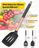 Pack of 2 Silicone Solid Turner, Non Stick Slotted Kitchen Spatulas, High Heat Resistant BPA Free Cooking Utensils, Ideal Cookware for Fish, Eggs, Pancakes(Rose Gold Black) by CozyNest Decor