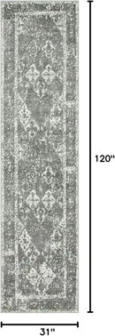 Unique Loom Rosso Collection Vintage, Traditional, Bohemian, Geometric, Distressed, Southwestern Area Rug (2' 7 x 10' 0 Runner, Gray/Ivory) by CozyNest Decor