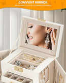 AKOZLIN 5-Tier Jewelry Box Leather Jewelry Storage Organizer with 4 Drawers Lockable for Women Girls Ring Necklace Earring Bracelet Watches Holder with Mirror White by TinyTreasures Baby Boutique