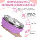 Nuogo 3 Pcs Stainless Steel Baby Suction Plates with Removable Silicone Shell 2-in-1 Metal Toddler Bowl Divided for Picky Eaters Kid Feeding Led Weaning Supply, Dishwasher Safe (Red Series) by TinyTreasures Baby Boutique