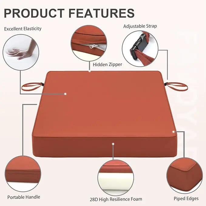 Favoyard Patio Chair Cushions 22 x 22 x 3 Inch Waterproof Outdoor Seat Cushions for Patio Furniture 3-Year Color Fastness Garden Sofa Couch Chair Pads with Handle & Adjustable Straps Set of 2, Spice, photo 6 of 7