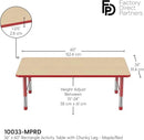 Factory Direct Partners FDP Rectangle Activity School and Classroom Kids Table (36 x 60 inch), Toddler Leg, Adjustable Height 15-24 inches - Maple Top and Red Edge by CozyNest Decor