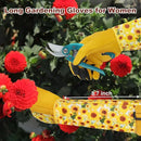 DLY Gardening Gloves for Women, Rose Gloves Gardening Thorn Proof, Long Garden Gloves for Women, Breathable Cowhide Leather Gauntlet (X-Large, Yellow by GreenHaven Gardens