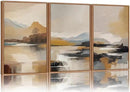 Tinonedraw Beige Mountain Landscape Framed Canvas Wall Art, Abstract Mid Century Modern Wall Decor, Golden Hour Lake Artwork, Neutral Nature Scenery Art Printing for Living Room Bedroom Office 16"x24"x3 by CozyNest Decor