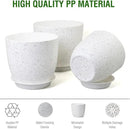 10/9/8 inch Medium Plant Pots, Set of 3 Modern Decorative Plastic Planters with Drainage Holes and Saucers for Garden House Plants, Flower Pots for Indoor Outdoor Plants, Speckled White by GreenHaven Gardens