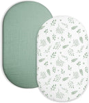 Bassinet Sheet for Baby Boy and Girl 2 Pack, Fitted Sheets for Rectangle, Oval, Hourglass Bassinet Mattress, Muslin Moses Basket Sheets with Neutral Style (Fern Leaf & Sage) by TinyTreasures Baby Boutique
