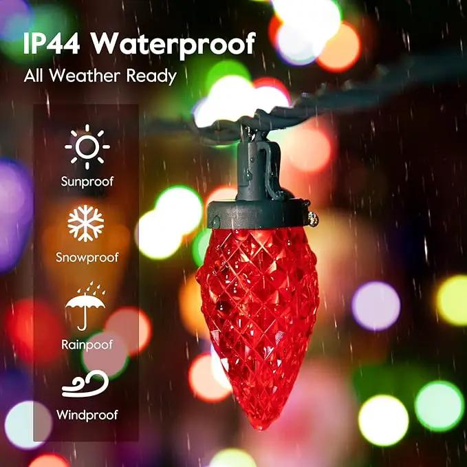 Brightown C9 LED Christmas String Lights, 66ft 100 LED Waterproof Strawberry String Lights, Plug-in Extendable Green Wire Lights String for Outdoor Outside Patio Party Decoration, Red and Warm White, photo 5 of 8