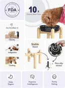 Ceramic Puzzle Slow Feeder Dog Bowl - 0.6 Cup Elevated with Wood Stand for Small Breeds, Black by CozyNest Decor