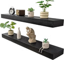 Floating Shelves 3 inch Thick for Wall Set of 2,Solid Pine Wood Wall Mount Shelf for Kitchen Living Room Bedroom Bathroom,8" D x 48" L x 3" H-Black by CozyNest Decor