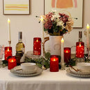 NURADA Flickering Flameless Candles: Built-in Star String Lights Battery Operated LED Pillar Candles with Remote and Timer Romantic Decorations for Wedding Party Christmas Halloween - Red 3 Pack by CozyNest Decor