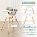 BABY JOY High Chair, 6 in 1 Convertible Wooden Highchair for Babies & Toddlers with Adjustable Legs, Double Removable Tray, Safety Harness & Waterproof PU Cushion (Beige) by TinyTreasures Baby Boutique