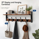 Tatub 29" Rustic Coat Rack Wall Mount with Shelf, Entryway Wall Hooks with Shelf, Coat Hangers for Bathroom, Living Room, Bedroom, Rustic Black by CozyNest Decor