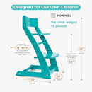 FORNEL Modern Wooden High Chair in Turquoise | The Adjustable Grow-with-Me Chair with a Stylish Pop of Color for Your Kitchen & Dining Room by TinyTreasures Baby Boutique