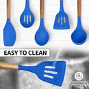 Zulay Kitchen Non-Stick Silicone Cooking Utensils Set with Acacia Wood Handles - 5 Piece Set - Heat Resistant to 464F - Dark Blue by CozyNest Decor