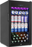 128 Cans Beverage Refrigerator Cooler, 3.2 Cu.Ft Mini Drink Fridge Glass Door for Drink Beer Soda Wine, Small Beer Fridge with 4 Removable Shelves for Kitchen Bedroom, Office Bar Gaming Room, Black by CozyNest Decor