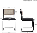 Mid Century Modern Rattan Dining Chairs Set of 4, Boucle Kitchen Chairs with Handwoven Mesh Rattan Backrest and Metal Legs, Upholstered Accent Side Chairs, Black by CozyNest Decor