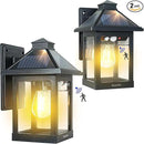 2 Pack Solar Wall Lantern Lights Outdoor Dusk to Dawn Motion Sensor Waterproof LED Wall Sconce Exterior Porch Light Fixtures Warm White, 3 Lighting Modes for Fence Patio Garage Garden Yard by GreenHaven Gardens