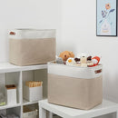 DULLEMELO Extra Large Storage Baskets, Fabric Storage Bins for Organizing Shelves Nursery Toys Books, Closet Baskets and Bins with Handles, White&Khaki, 2-Pack by TinyTreasures Baby Boutique