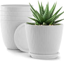 Plant Pots – 6 Inch Planters with Drainage Holes and Saucers, Flower Pots for Indoor and Outdoor Plants, Nursery Planting Pots (Pack of 5, White) by GreenHaven Gardens